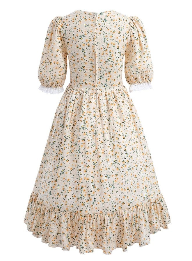 Nuoqi Prairie Dresses for Girls, Pioneer Girl Costume Girls Colonial Dress 4-5 Orange Pink - Image 2